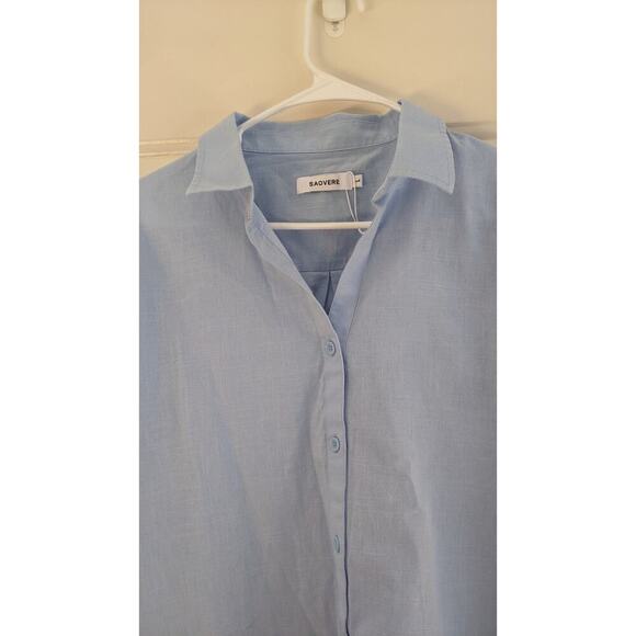 Saovere Cotton Linen Blue Button Down Shirt, Large NWT - Picture 2 of 8